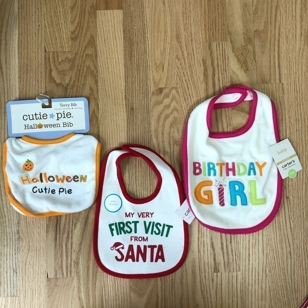 Carters Baby Bib Bundle NWT Girl Birthday Halloween Santa Christmas Baby Shower